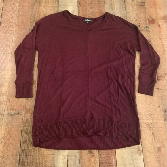 Lulus womens wine maroon oversized long sleeve v-neck tunic top -XS - Picture 1 of 7